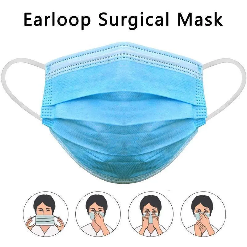 50x Disposable Surgical Face Mask | Dust Mouth Guard | 3 Ply | Air Purifying