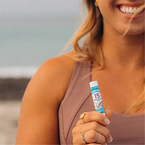 Badger Sunscreen Lip Balm SPF 15, Organic Mineral Sunscreen SPF Lip Balm with Zinc Oxide, Reef Friendly, Broad Spectrum, Water Resistant, Unscented, 15 oz