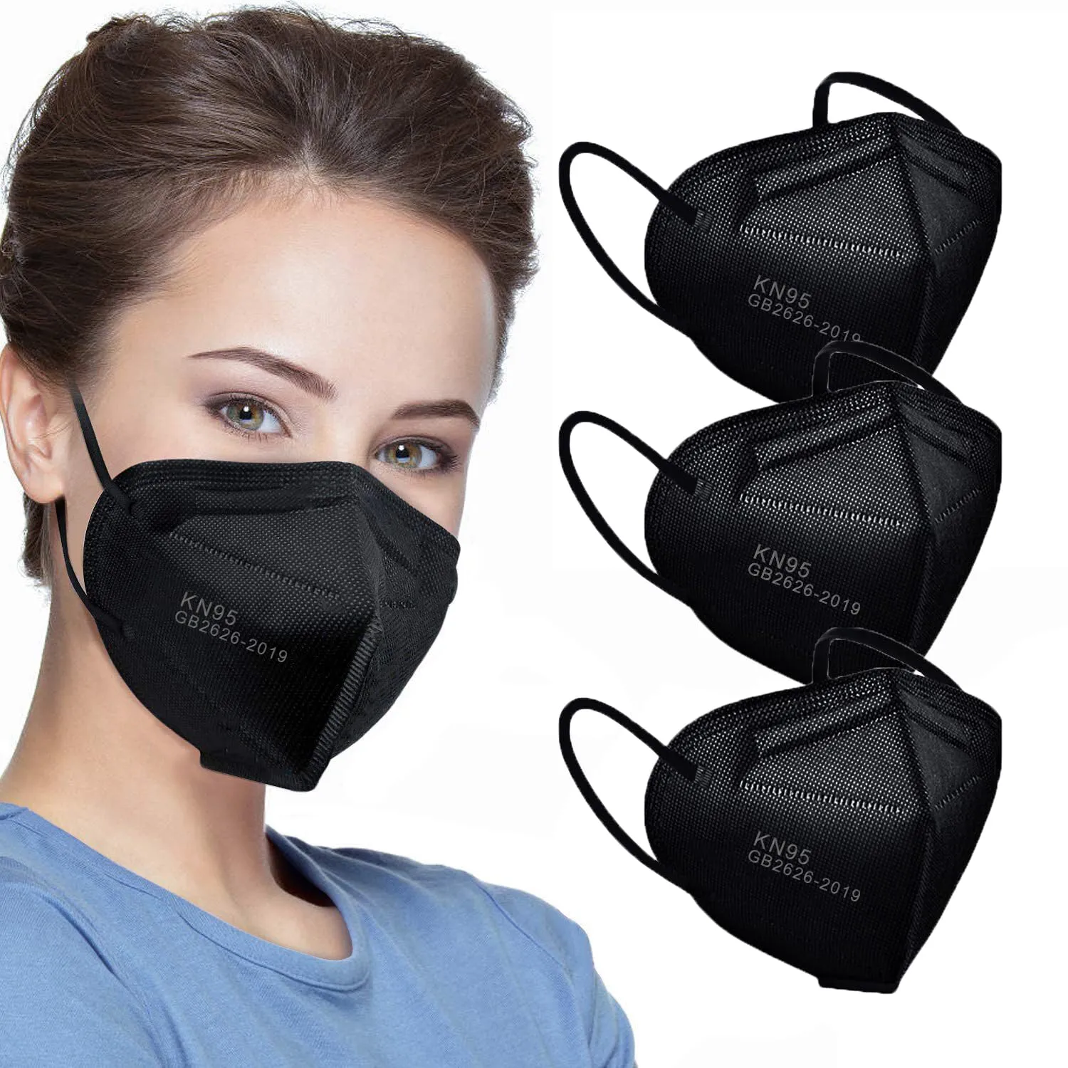 LEMENT 50pcs KN95 Face Mask Black 5 Layer Cup Dust Safety Masks Filter Efficiency95% Breathable Elastic Ear Loops Black Masks