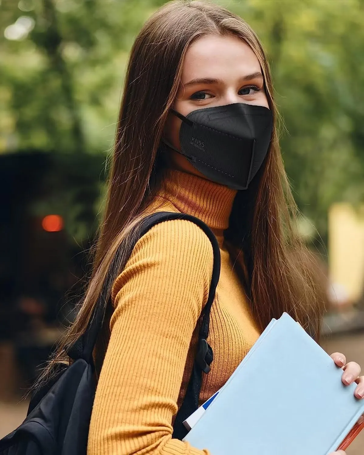 LEMENT 50pcs KN95 Face Mask Black 5 Layer Cup Dust Safety Masks Filter Efficiency95% Breathable Elastic Ear Loops Black Masks