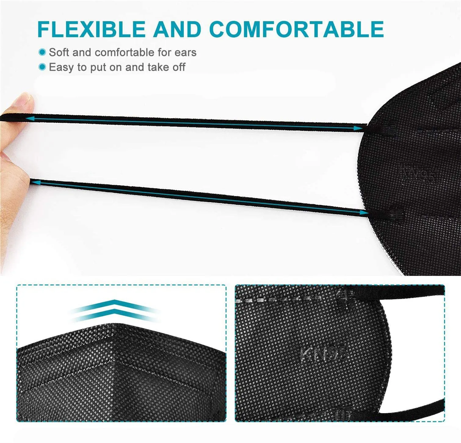 LEMENT 50pcs KN95 Face Mask Black 5 Layer Cup Dust Safety Masks Filter Efficiency95% Breathable Elastic Ear Loops Black Masks