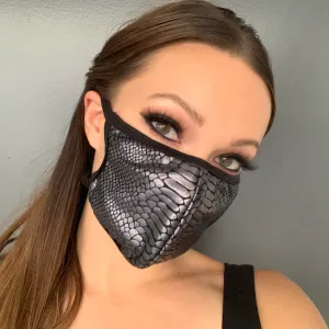 Snake Print Face Mask - Black